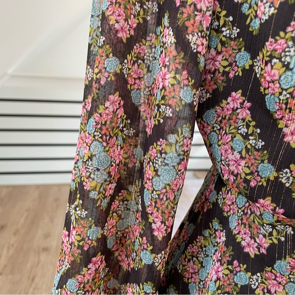 XS S M L NWT LC Lauren Conrad pink blue & black floral print wrap midi dress - Picture 4 of 8